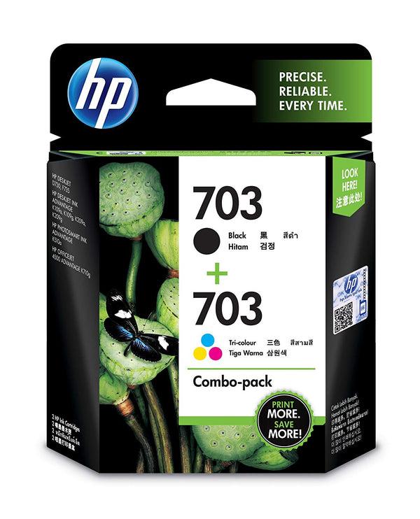 HP 703 Tri-color/Black Ink Cartridge Combo 2-PK F6V33AA
