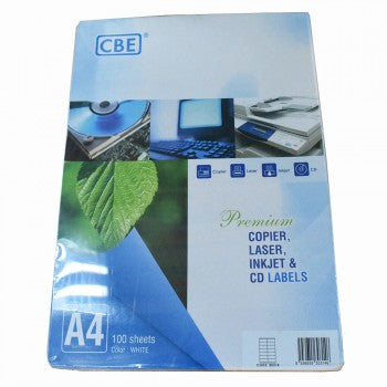 CBE A4 Premium Copier, Laser, Inkjet & CD Labels 100'S White