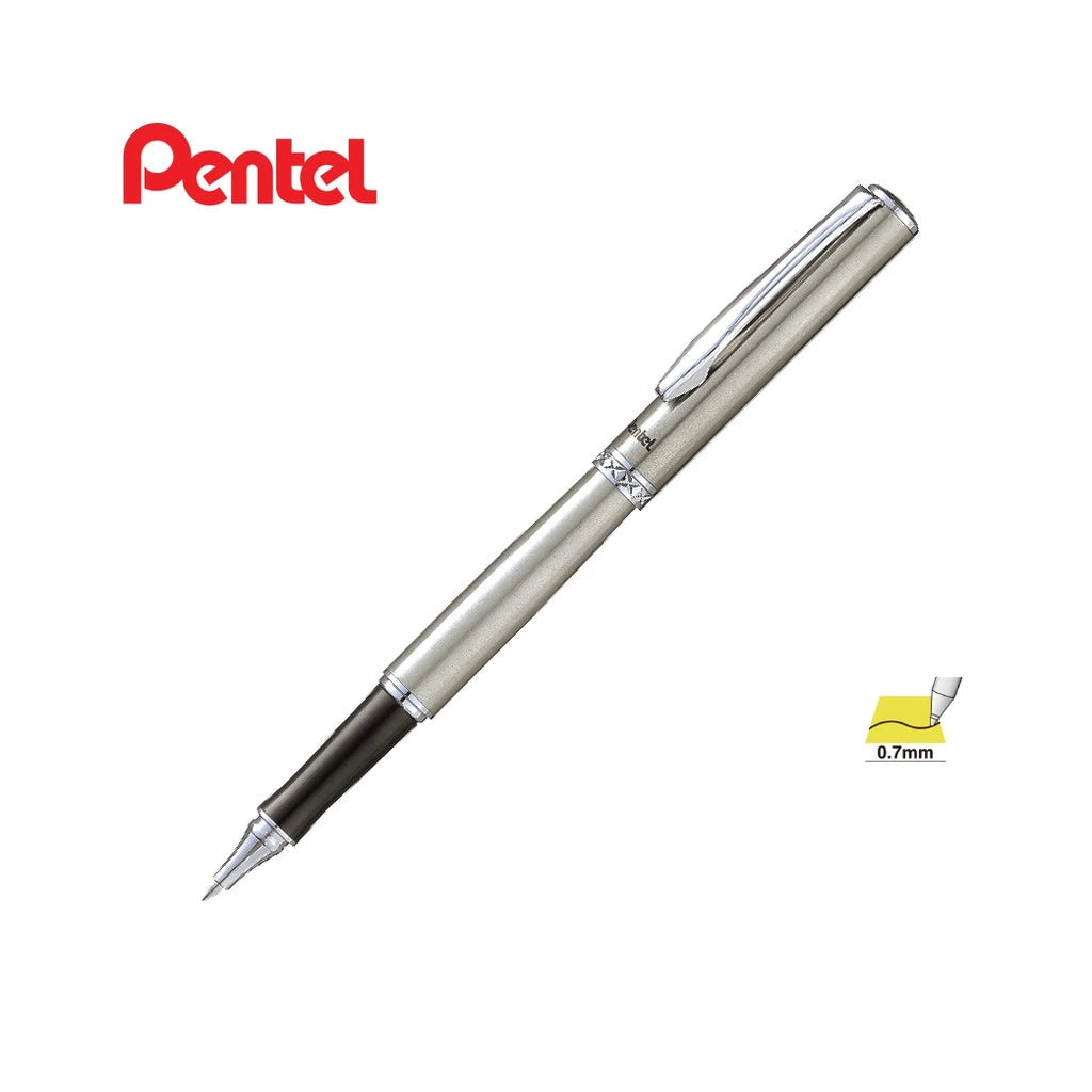 PENTEL STERLING GEL ROLLER PEN 0.7MM BLACK INK K600-A - SILVER BARREL