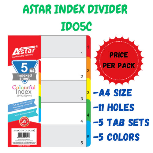 ASTAR PVC INDEX DIVIDER COLOUR ID