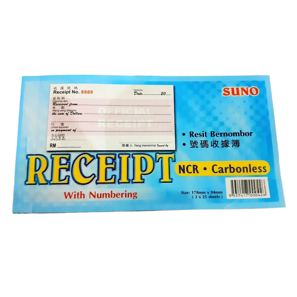 SUNO NCR RECEIPT BOOK W/ NUMBERING 178X94MM – Premio Stationery