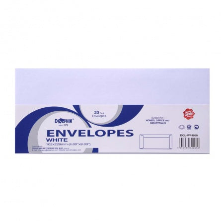 Dolphin White Envelope 4" x 9" (20pcs/pack) DOL-WP4090