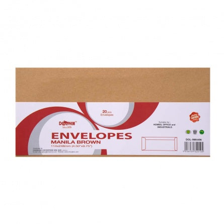 Dolphin Brown Manila Envelope 4.50" x 9.75" (20pcs/pack) DOL-9M4496