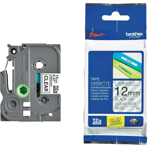 Brother TZ-Tape 12MM Black On Clear Tape TZE-131